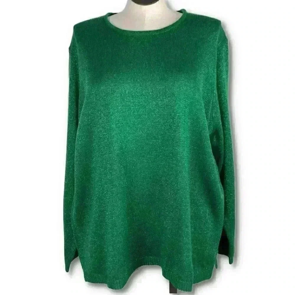 Anthony Richards Womens sweater size 3X green metallic knit vintage 80s 90s